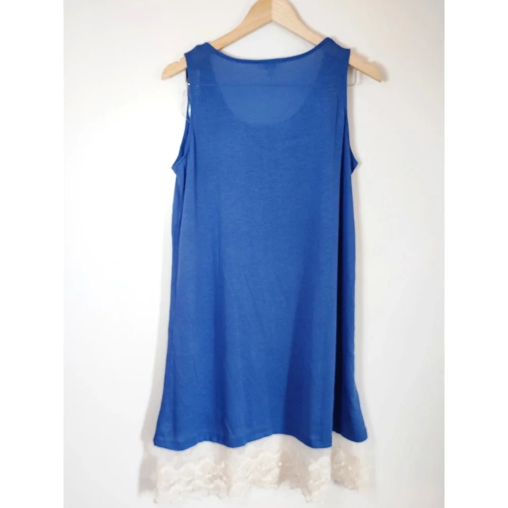 NWOT Hayden Los Angeles Sleeveless Lace Trim‎ Blue Dress Resort Nautical Women M